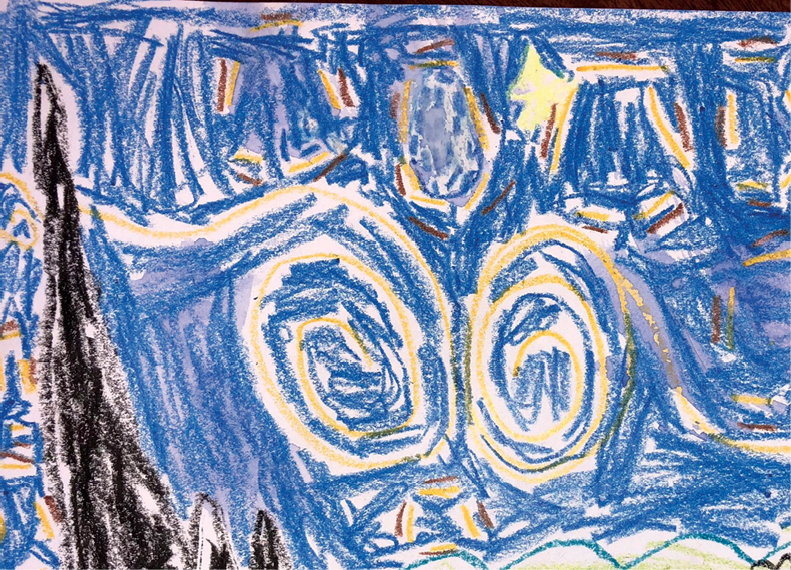 孩子的艺术作品灵感来自梵高的星夜