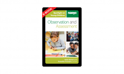 《聚焦幼儿:观察与评估》封面，附有成人教育幼儿的图片。